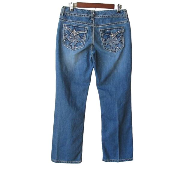 Nine West Annette Blue Missy Mid Rise Rhinestone Boot Cut Western Jeans 6/27 - Picture 1 of 6